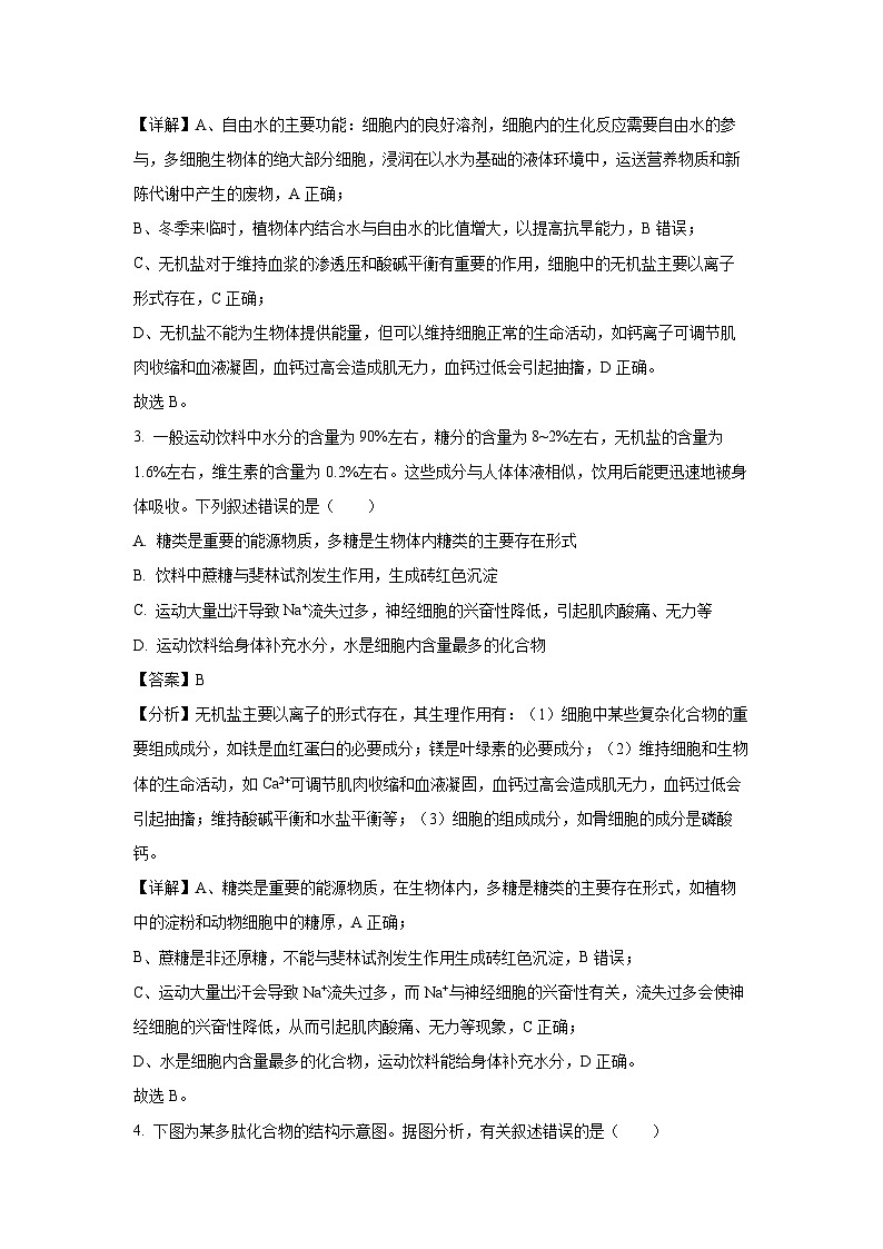 甘肃省酒泉市2024-2025学年高一(上)期末考试生物试卷（解析版）第2页