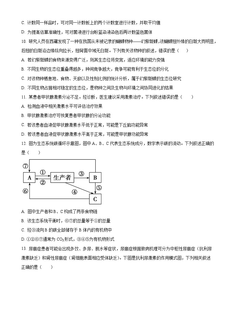 浙江省宁波市慈溪市2024-2025学年高二上学期期末考试生物试卷  Word版无答案第3页