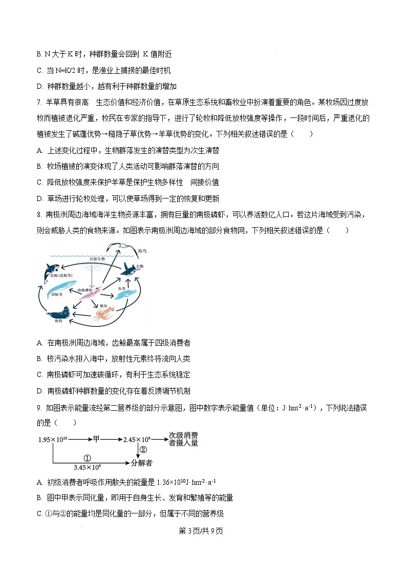 河南省平顶山市2023-2024学年高二下学期期末考试生物试题  Word版无答案第3页