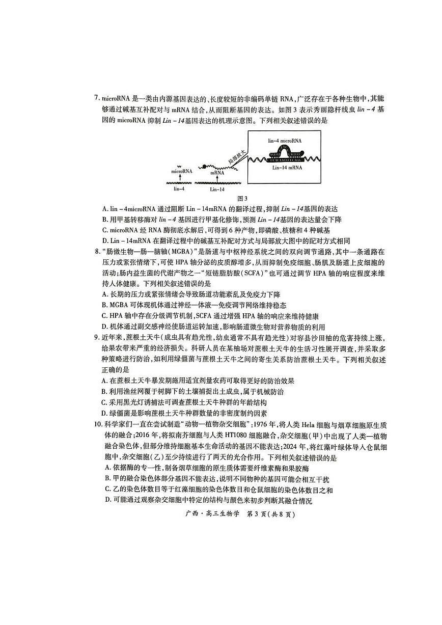 生物试卷                      【广西卷】广西壮族自治区上进联考2025届高三春季开学考（2.6-2.7）第3页