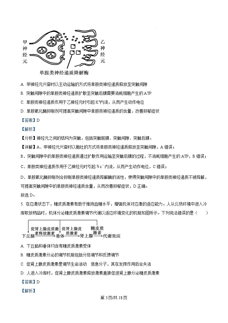 云南省楚雄州中小学2024-2025学年高二上学期期末教育学业质量监测生物试题  Word版含解析第3页