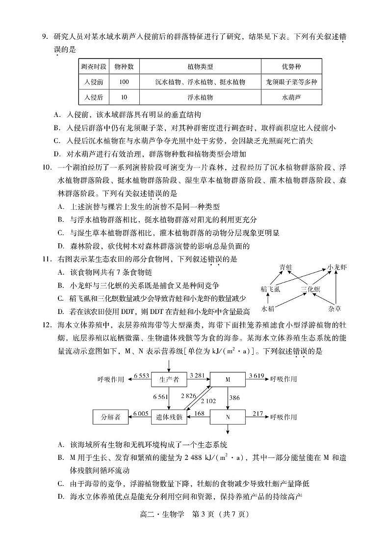 肇庆市2024-2025第一学期高二期末统一考试 高二上生物学试卷第3页