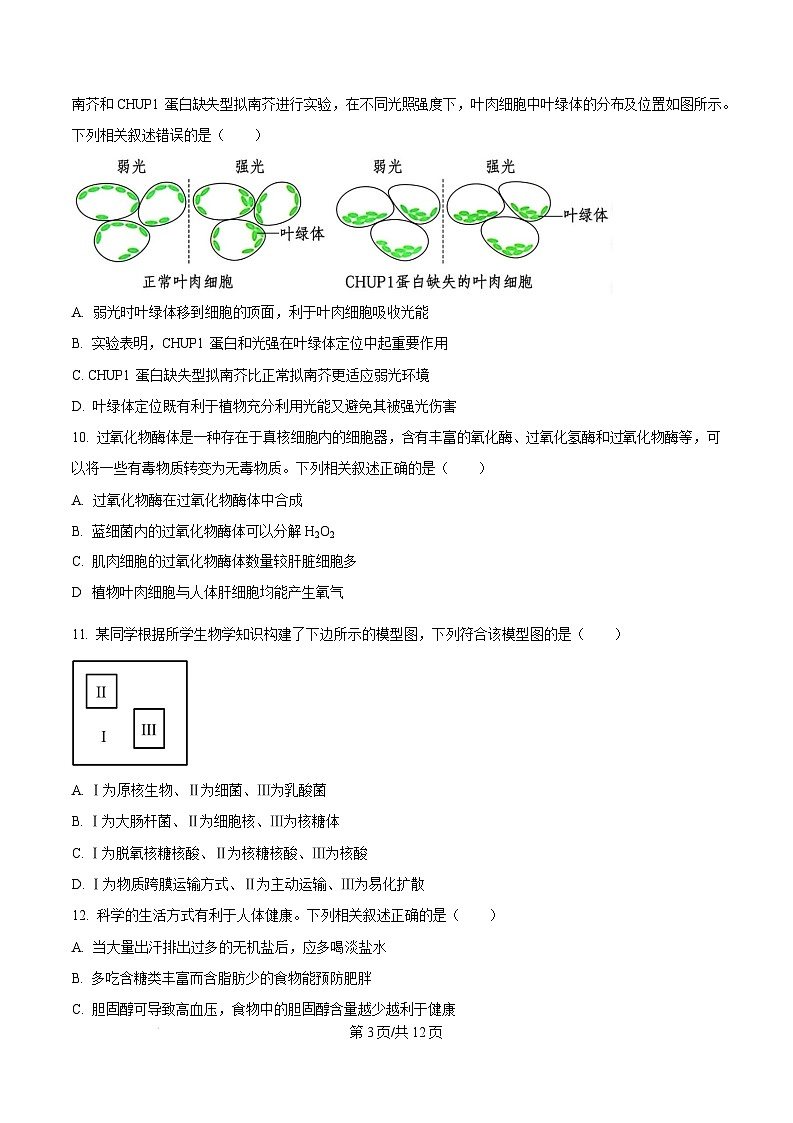 福建省漳州市2024-2025学年高一上学期期末考试生物试题  Word版无答案第3页