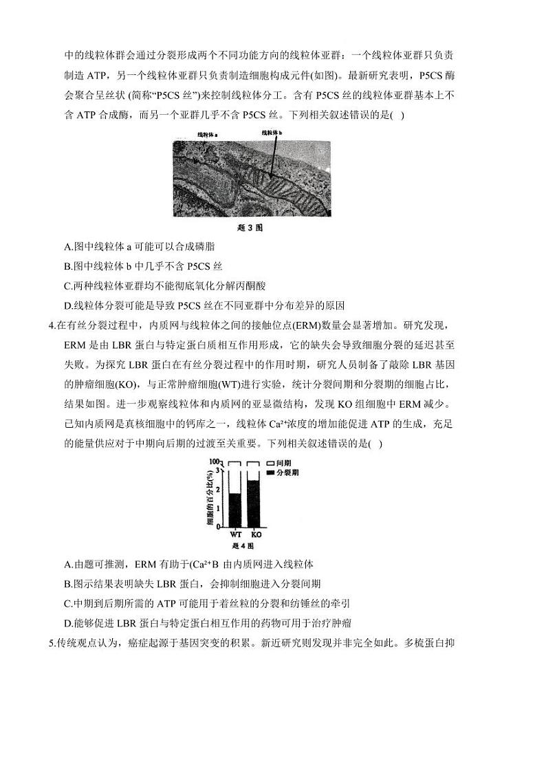 2024～2025学年重庆市拔尖强基联盟高三下2月联合考试生物试卷(含答案)第3页