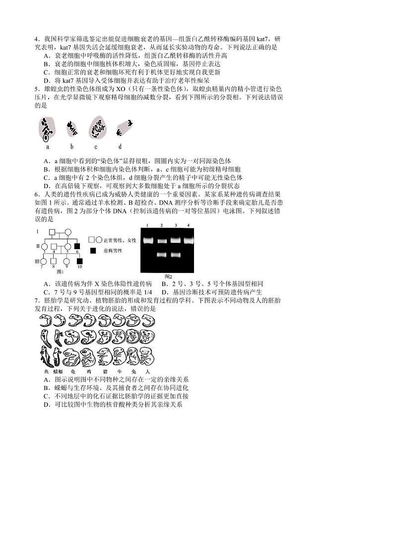 2025届江苏省普通高中学业水平选择性考试模拟试卷(一)生物试卷(含答案)第2页