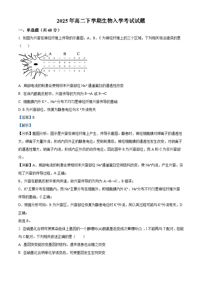 湖南省岳阳市汨罗市第一中学2024-2025学年高二下学期开学考试生物试题 Word版含解析第1页