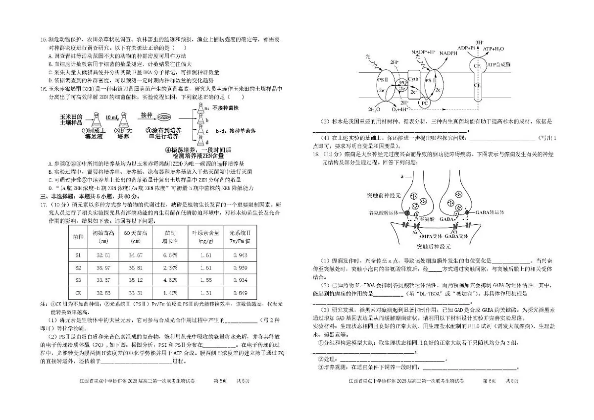 江西省重点中学协作体2025届高三第一次联考生物试题+答案第3页