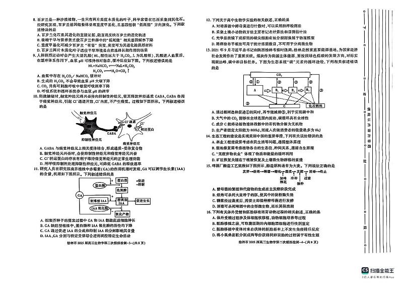 陕西省榆林市2025届高三上学期第二次模拟检测生物试题（含答案）第2页