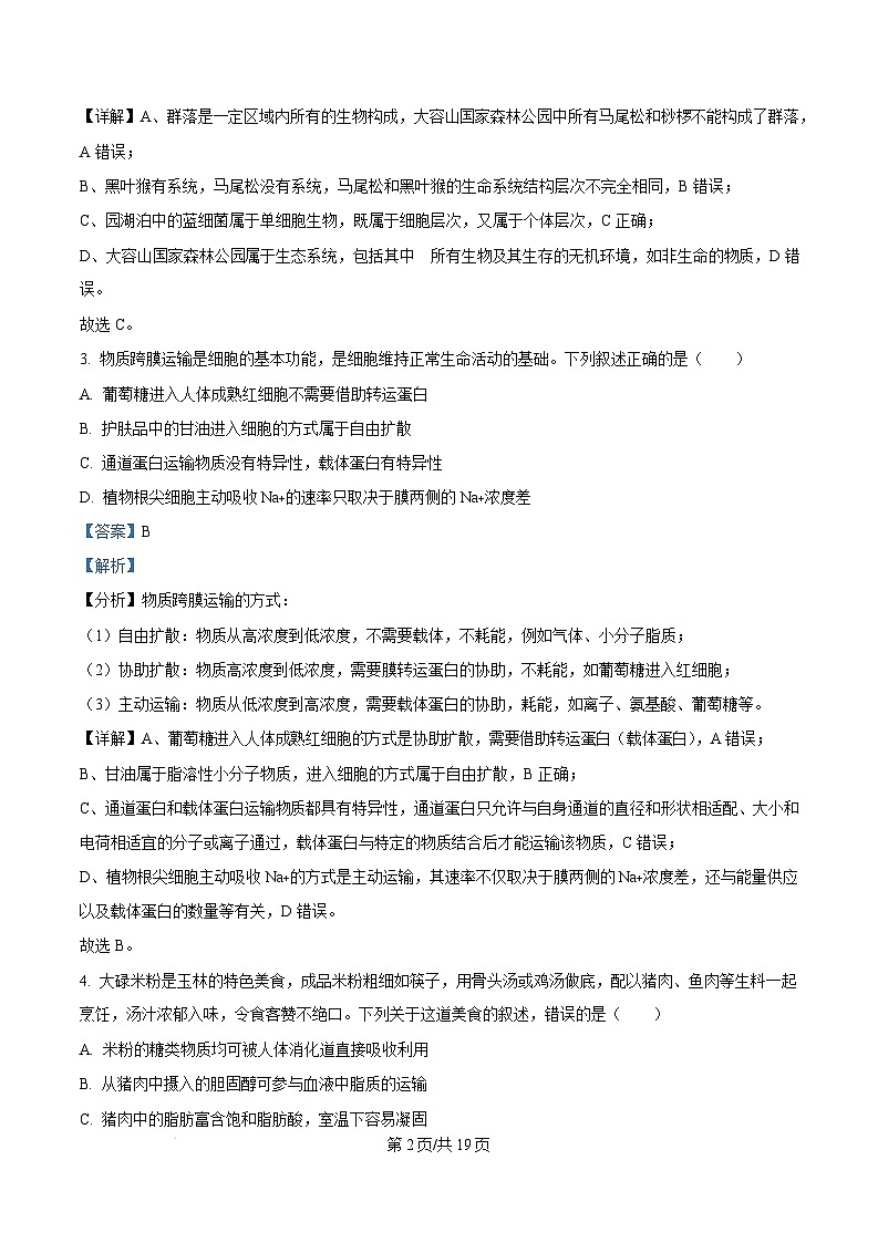 广西玉林市2024-2025学年高一上学期期末教学质量检测生物试卷  Word版含解析第2页