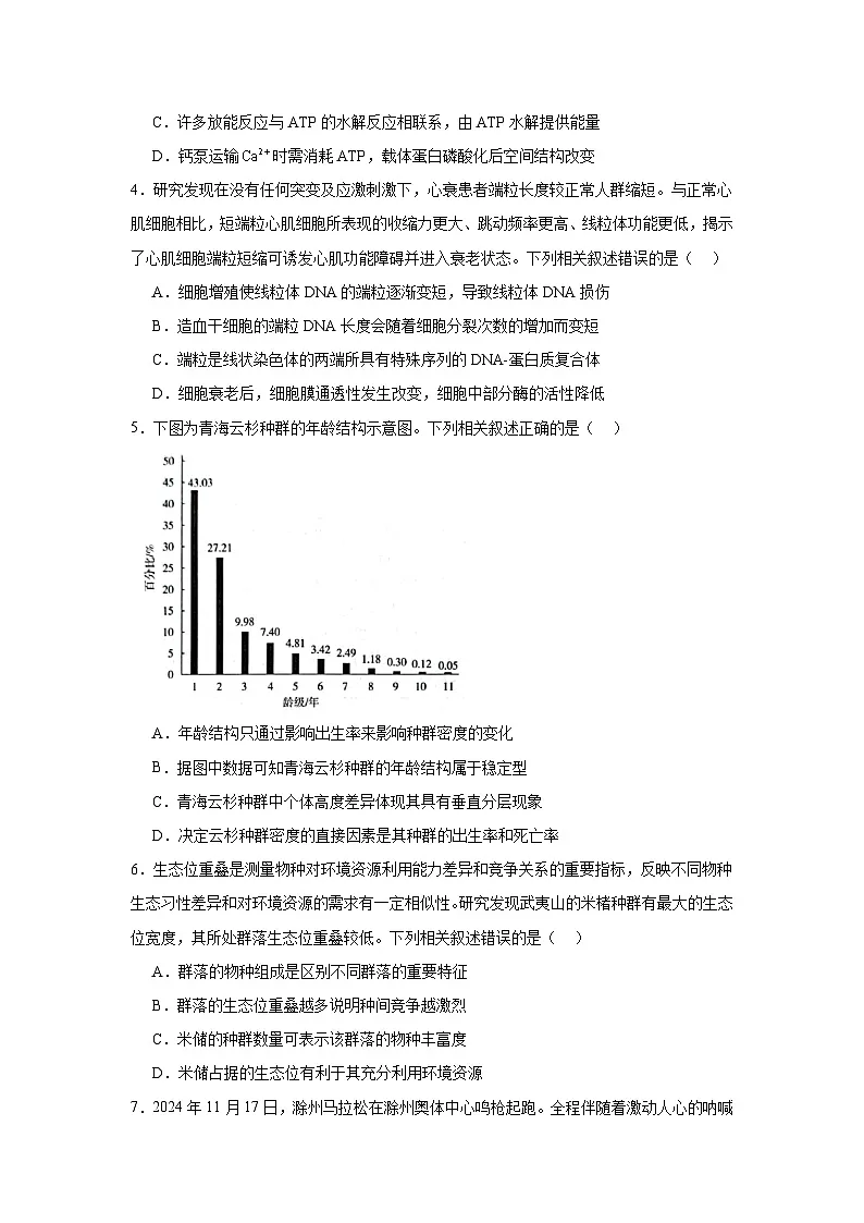 安徽省滁州市2025届高三第一次教学质量监测生物试题第2页
