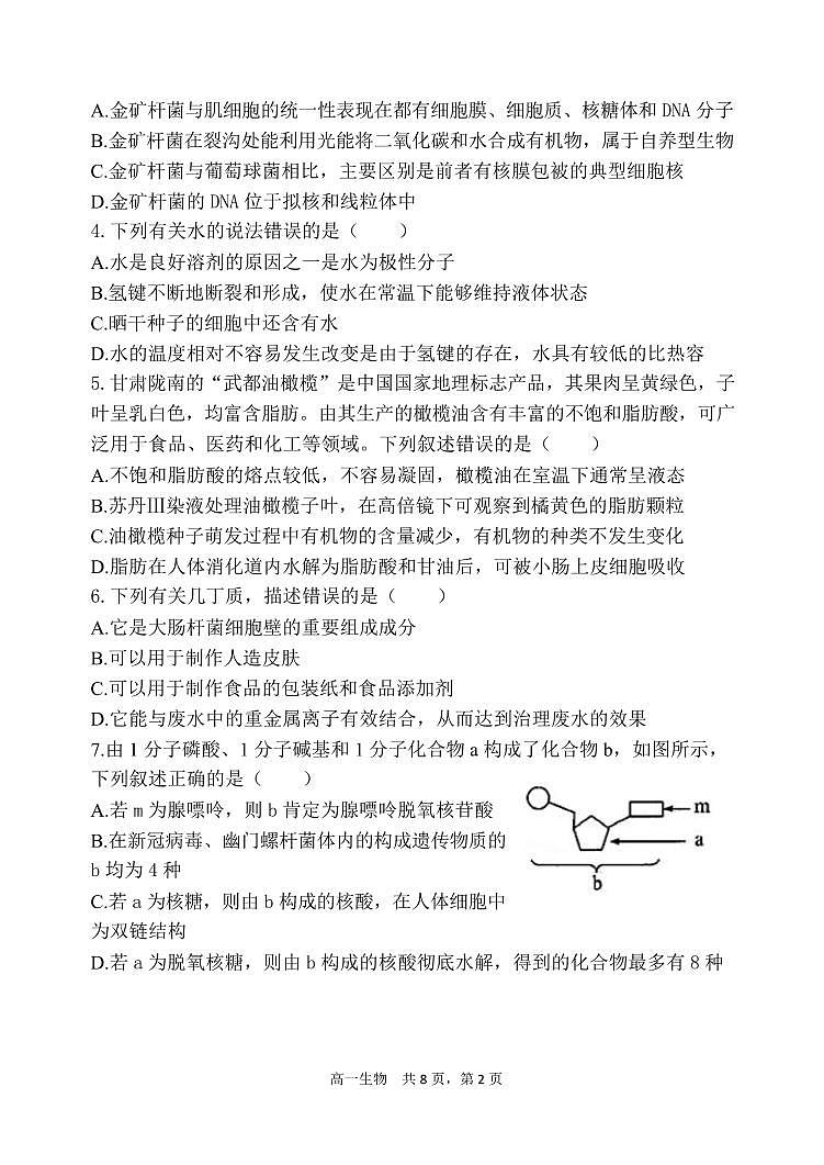 辽宁省七所名校2024-2025学年高一上学期12月联考生物试题含答案第2页