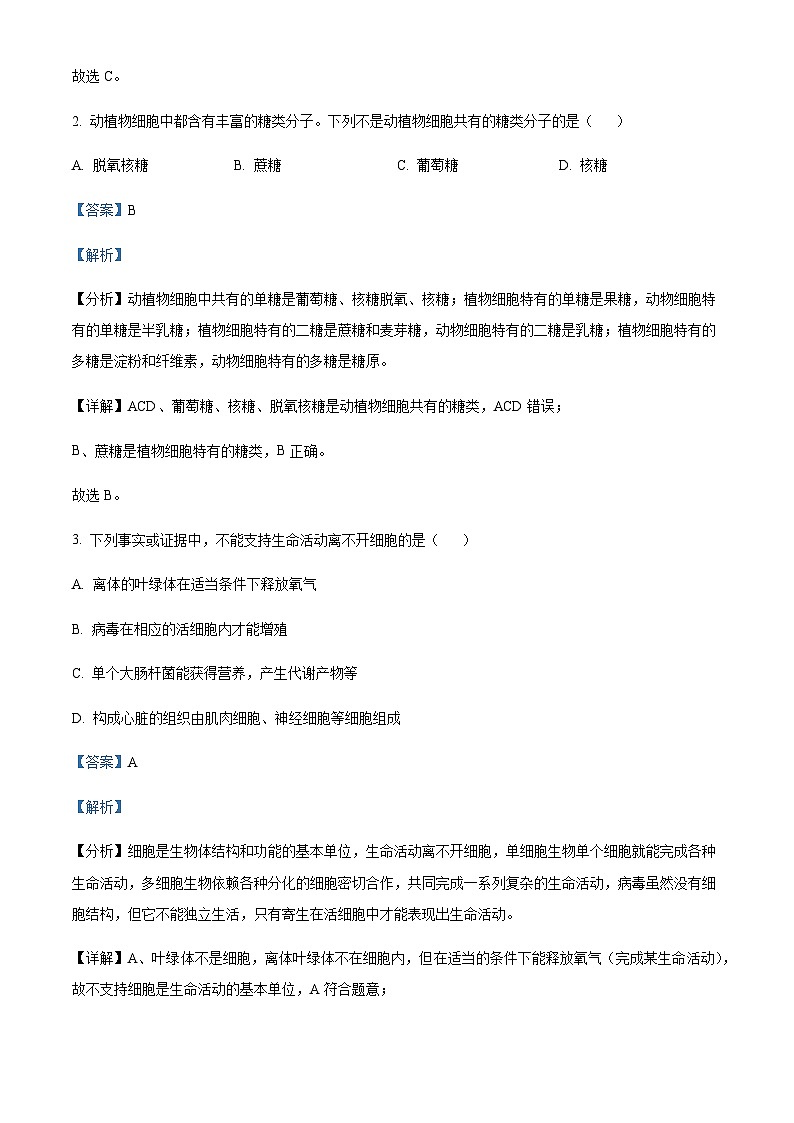 河南省新乡市重点高中2024-2025学年高一上学期11月期中考试生物试题含答案第2页