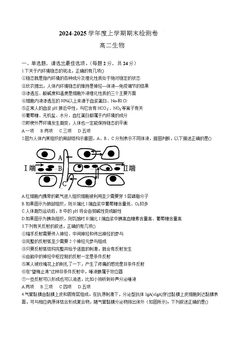 江西省赣州市2024-2025学年高二上学期1月期末质量检测生物试题含答案第1页
