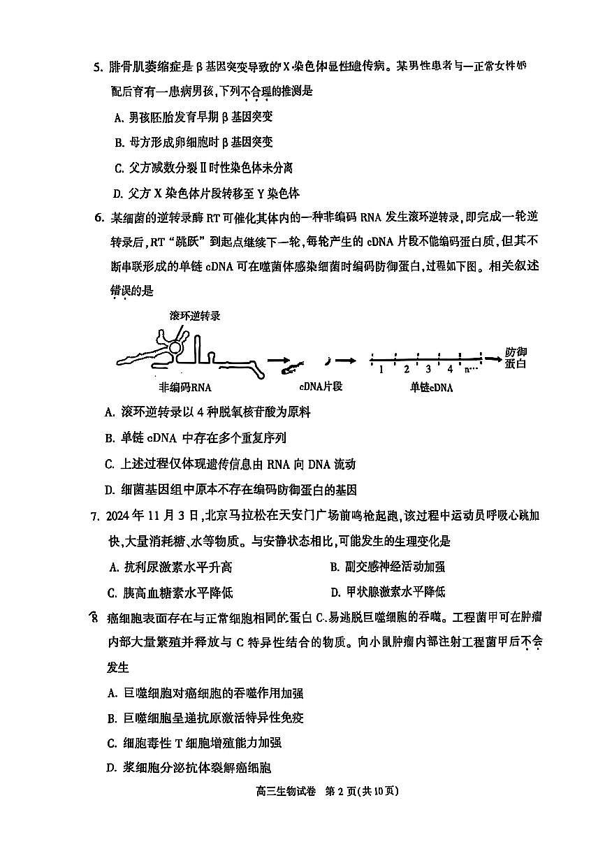 2025北京顺义高三（上）期末生物试卷（有答案）第2页