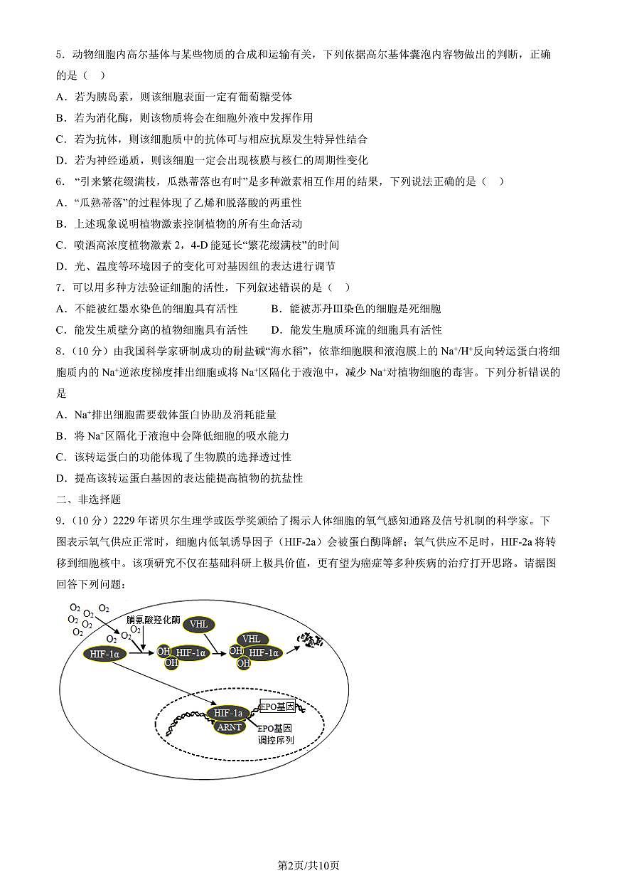 2025北京一零一中高三（上）期末生物试卷（有答案）第2页
