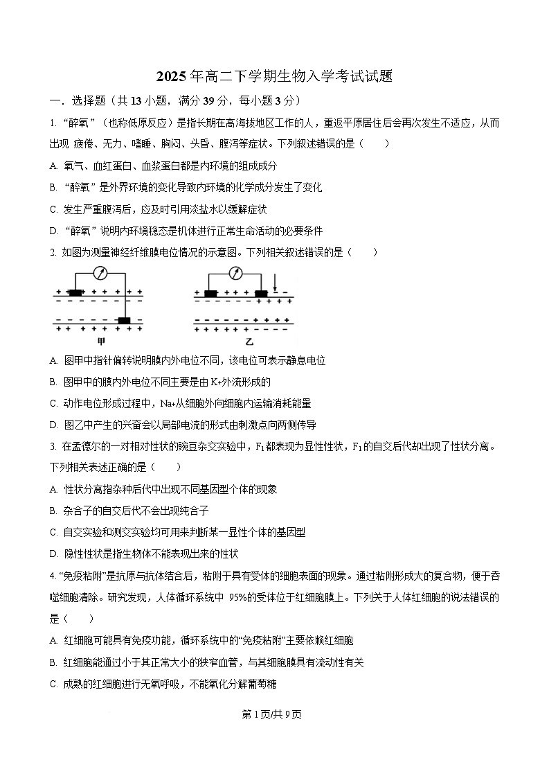 湖南省岳阳市岳阳县第一中学2024-2025学年高二下学期开学生物试题（原卷版）第1页