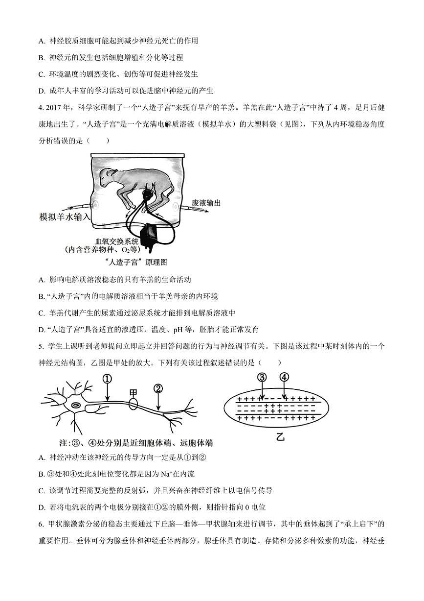 2024～2025学年安徽省鼎尖名校高二上1月期末联考(月考)生物试卷(A卷)(含答案)第2页