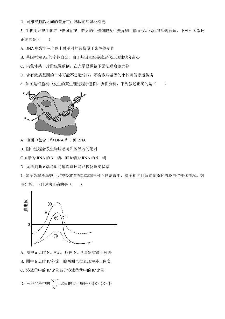 江苏省锡山高级中学2024-2025学年高三下学期2月综合练习生物+答案第2页