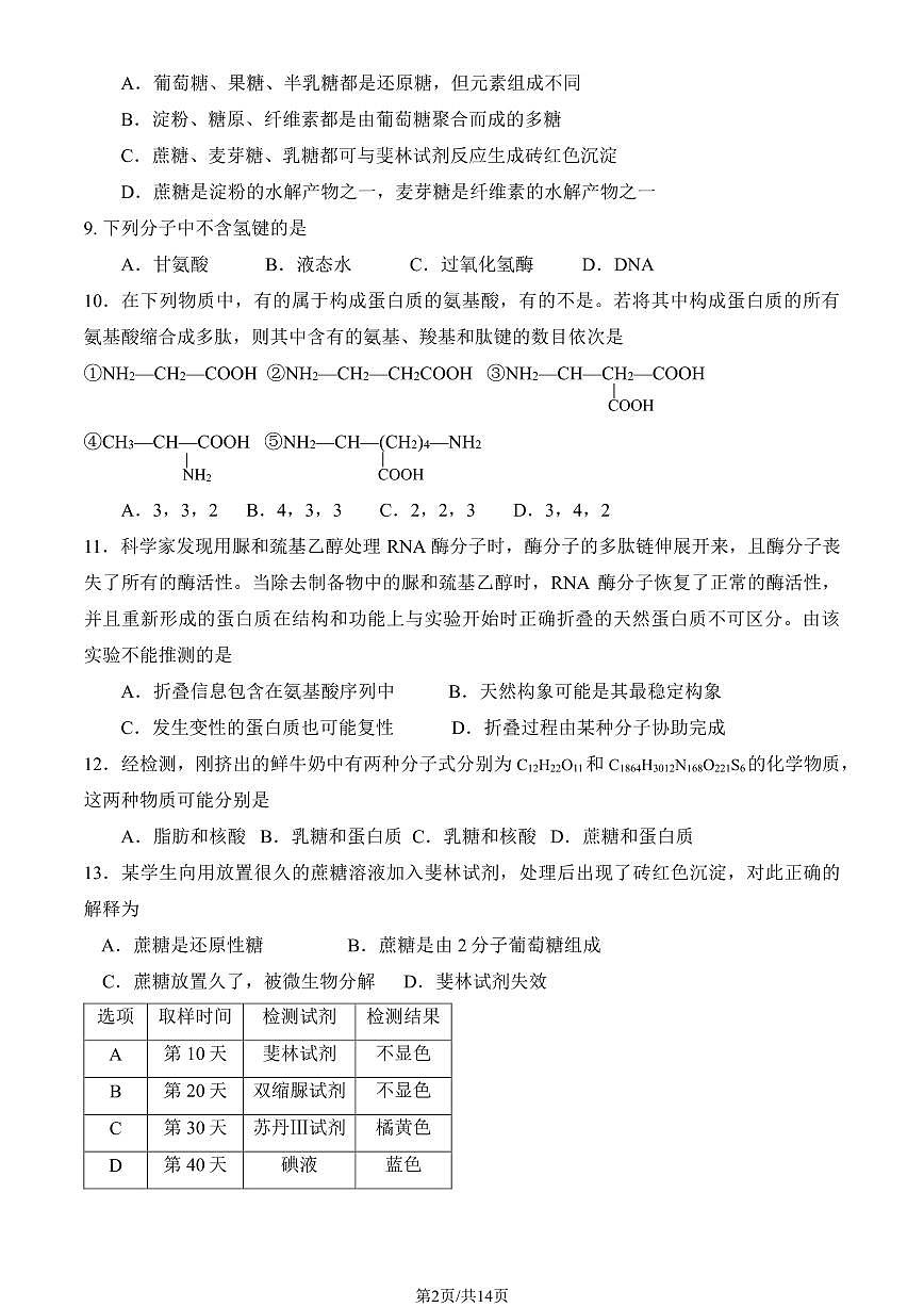 2024北京四中高一（上）期中生物试卷（有答案）第2页