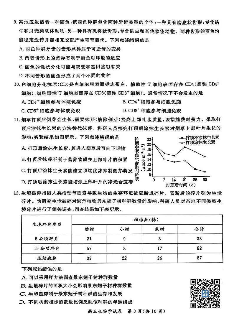2025北京通州高三（上）期末生物试卷（有答案）第3页