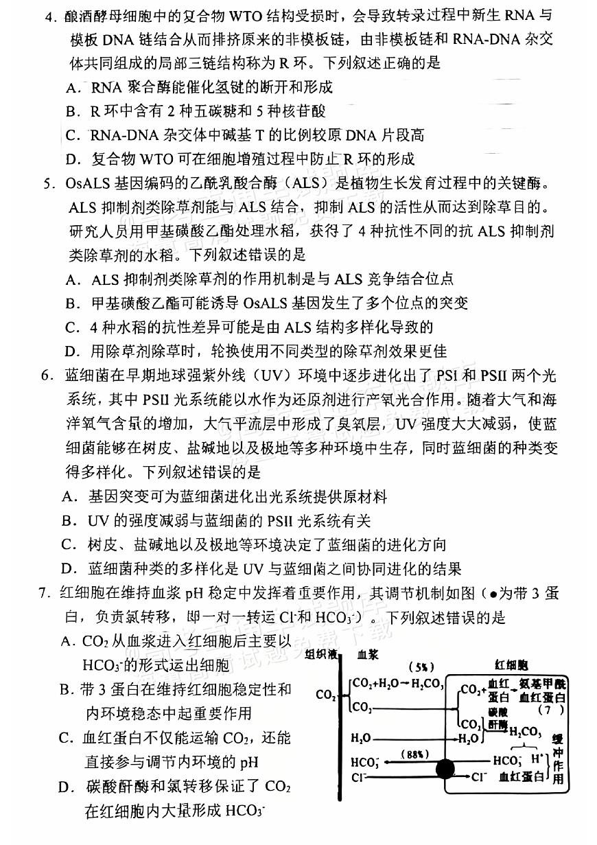 四川省南充市高2025届高考模拟适应性考试（南充二诊）-生物试卷+答案第2页