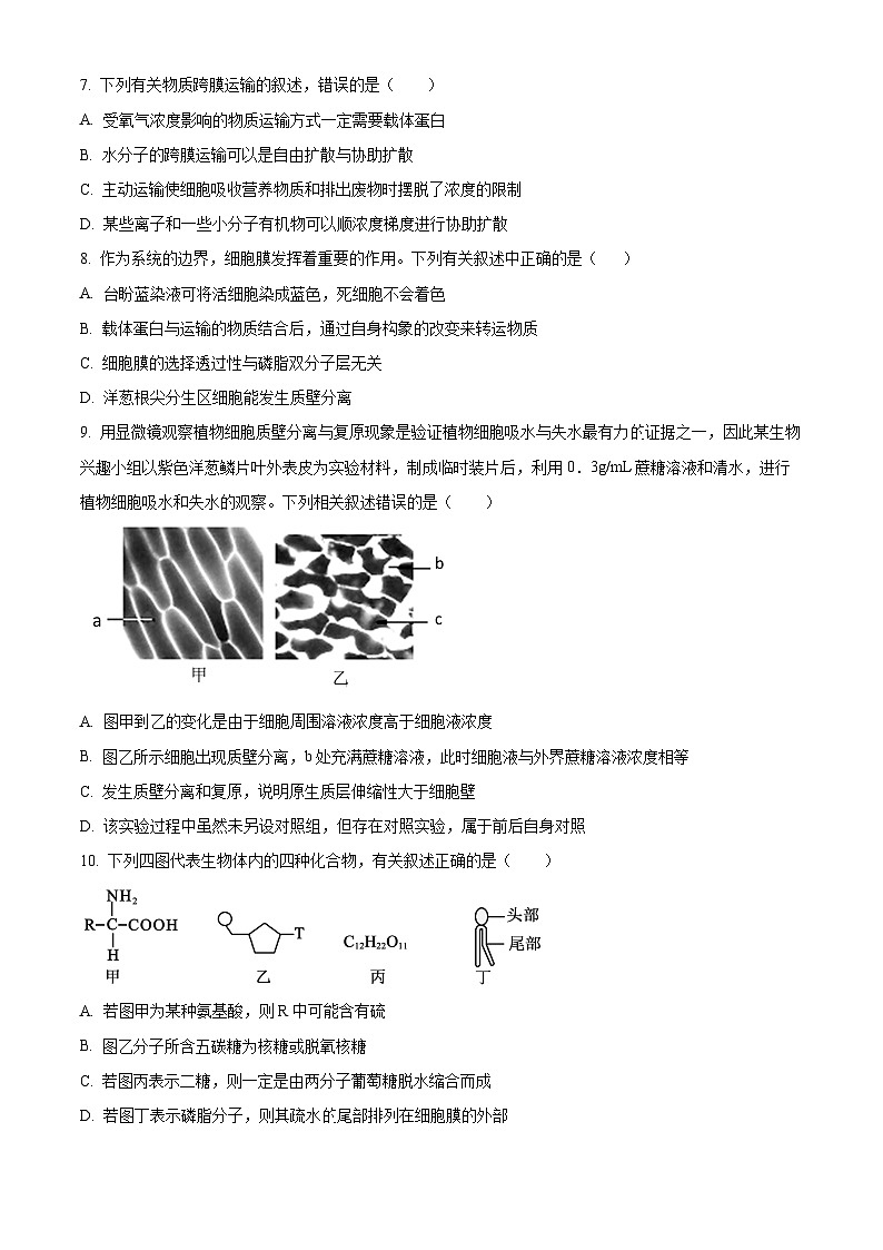 重庆市复旦中学2024-2025学年高一下学期开学考试生物试题（原卷版）第2页