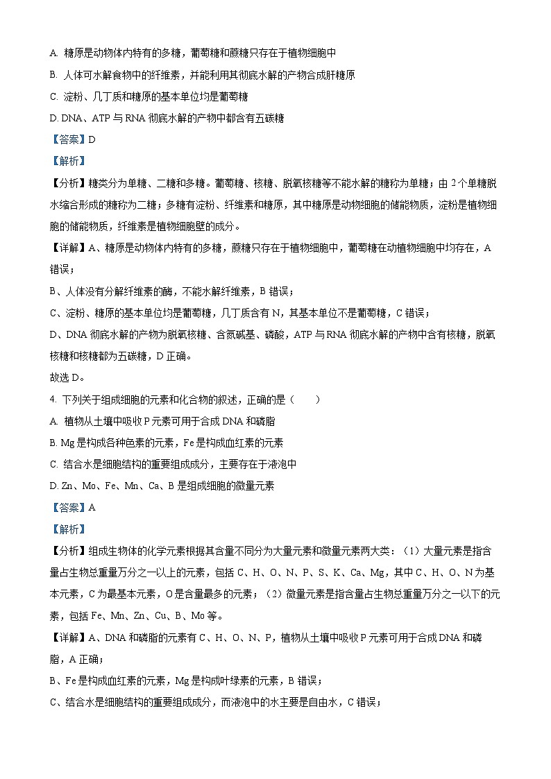 重庆市复旦中学2024-2025学年高一下学期开学考试生物试题 Word版含解析第2页