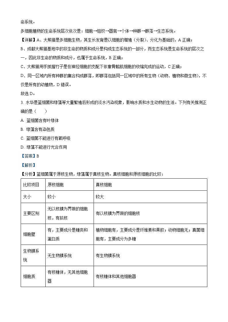 四川省泸州市泸县第五中学2024-2025学年高一下学期开学考试生物试题 Word版含解析第2页