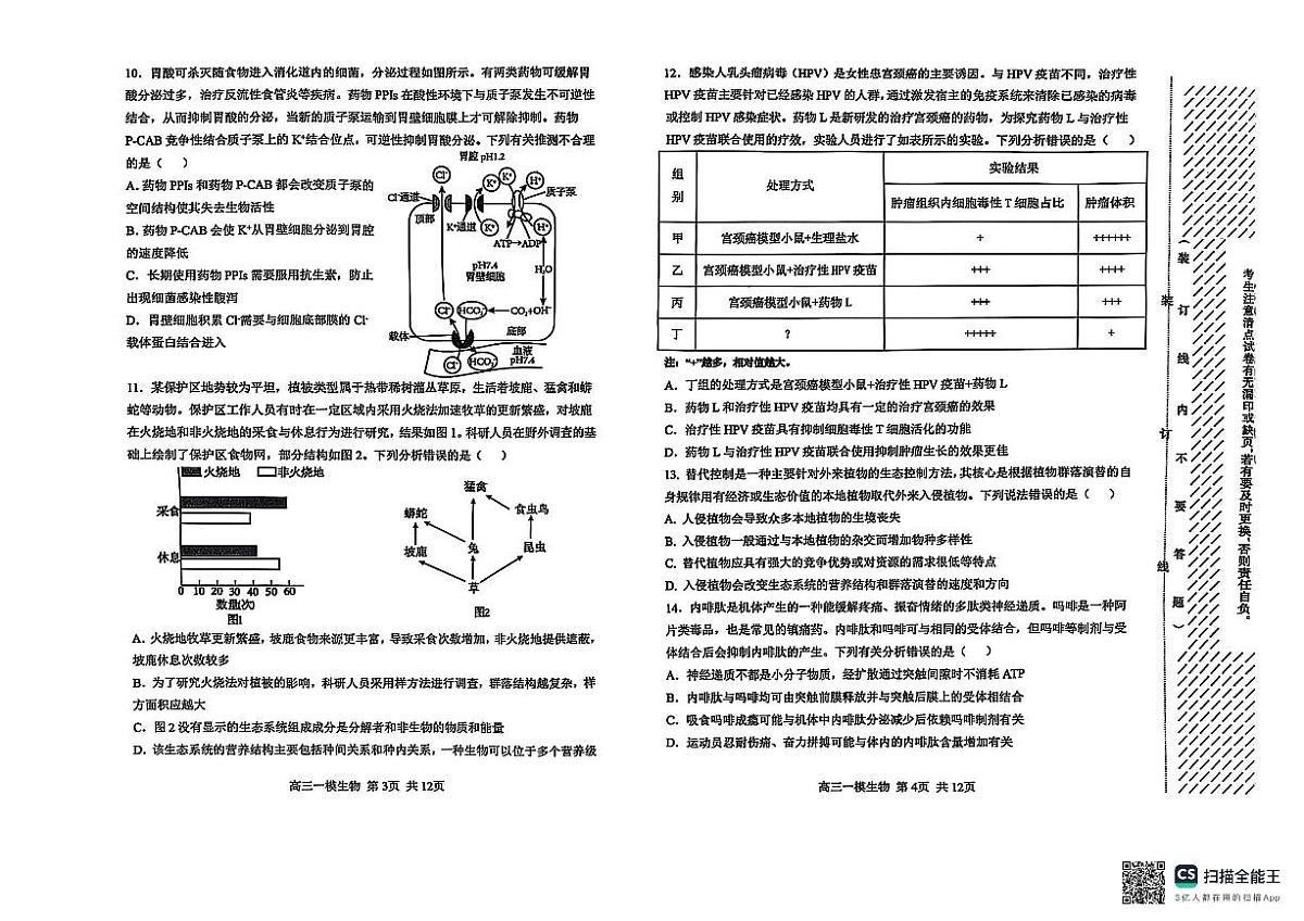 2025年哈尔滨市第三中学高三第一次模拟考试 生物试卷 无答案第2页
