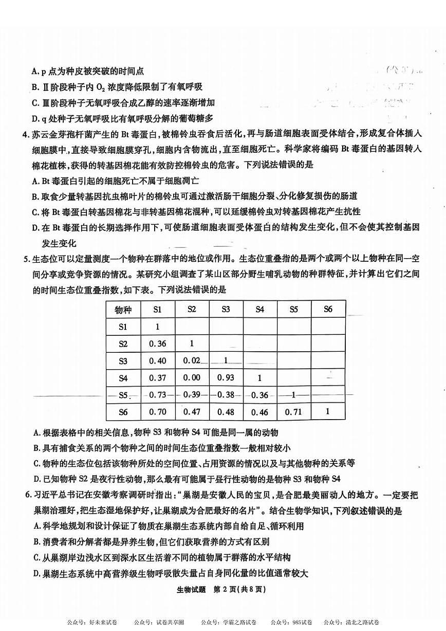 安徽省安徽六校教育研究会2025届高三年级入学素质测试（开学联考）生物试卷+答案第2页