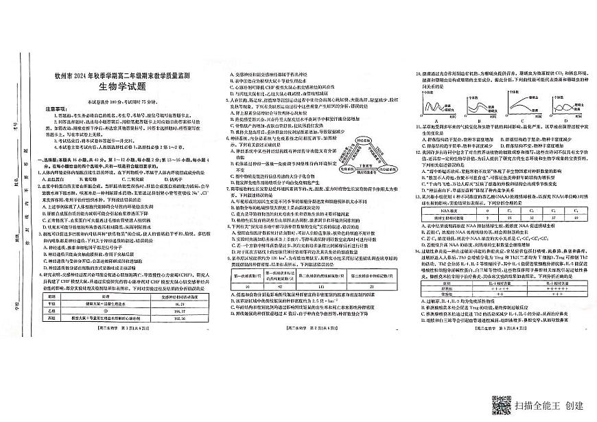 2025壮族自治区钦州高二上学期期末考试生物PDF版无答案第1页