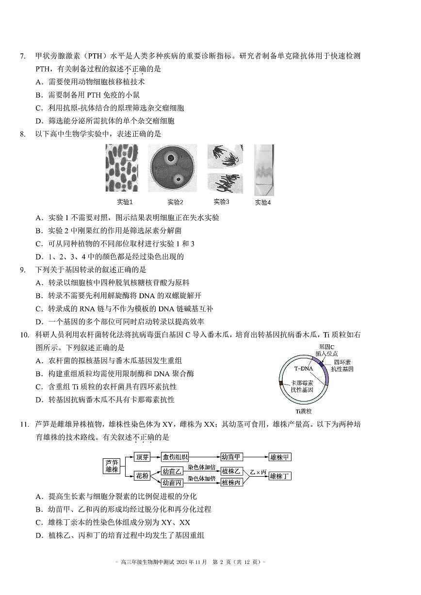 2024北京二中高三（上）期中生物试卷（有答案）第2页