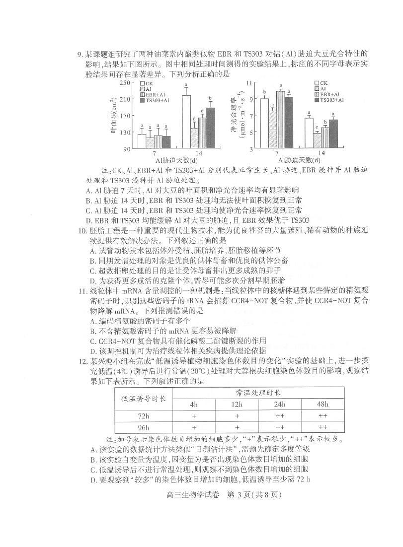 生物丨湖北省武汉市2025届高三下学期二月调研考试（武汉二调）生物试卷及答案第3页