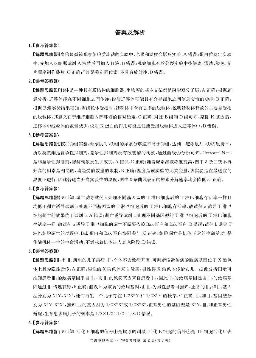 成都石室中学2024-2025学年度下期高2025届二诊模拟考试 生物答案（含双向细目表）第2页