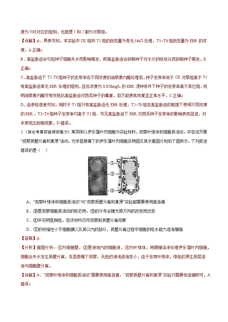 重难点01 物质运输（2大重难突破）-2025年高考生物 热点 重点 难点 专练（黑吉辽内专用）（解析版）第3页