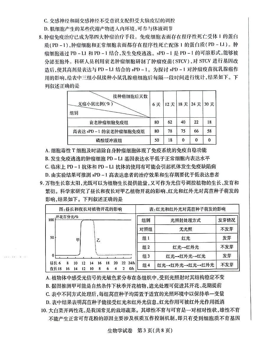 安徽省滁州市2025届高三下学期3月考第一次教学质量监测试卷-生物试题+答案第3页