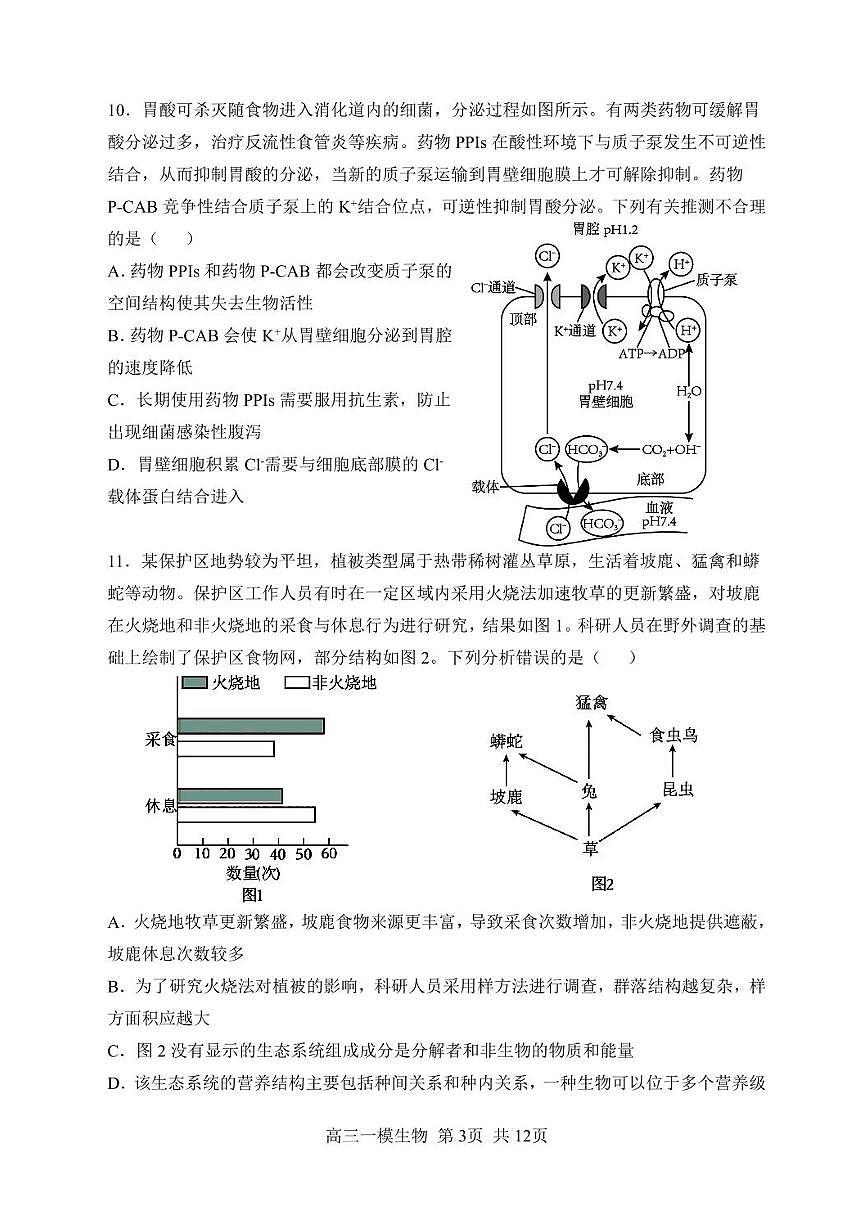 2025年哈三中高三一模生物试卷和参考答案第3页