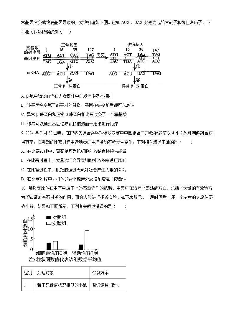 山西省2024—2025学年高三上学期期末质量检测生物试题  Word版无答案第3页