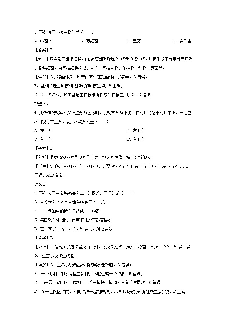2024-2025学年黑龙江省牡丹江市第三子共同体高一上学期期末考试生物试卷（解析版）第2页