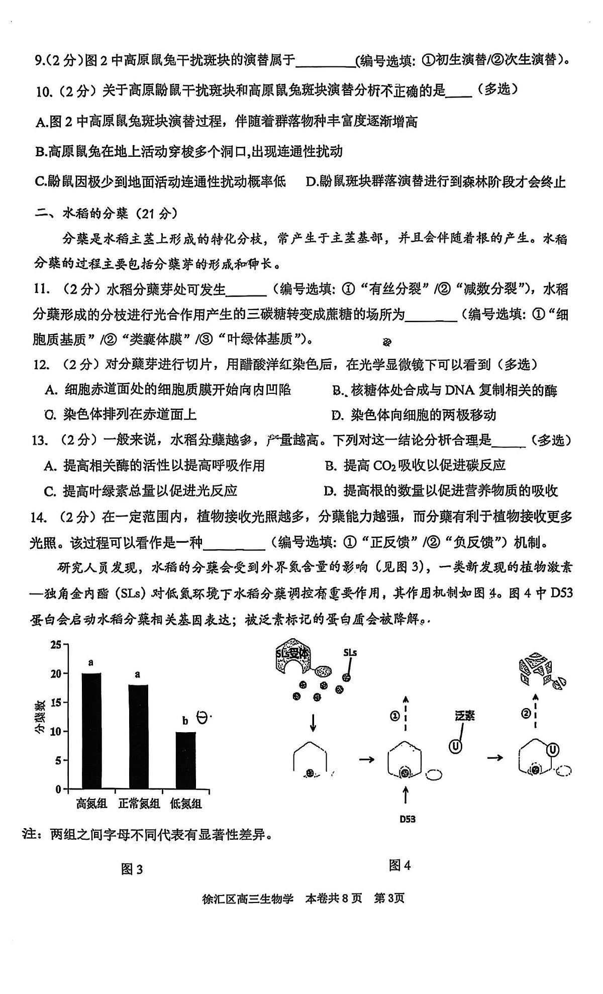 2025届上海市徐汇区高三一模 学习能力诊断生物试题及答案第3页