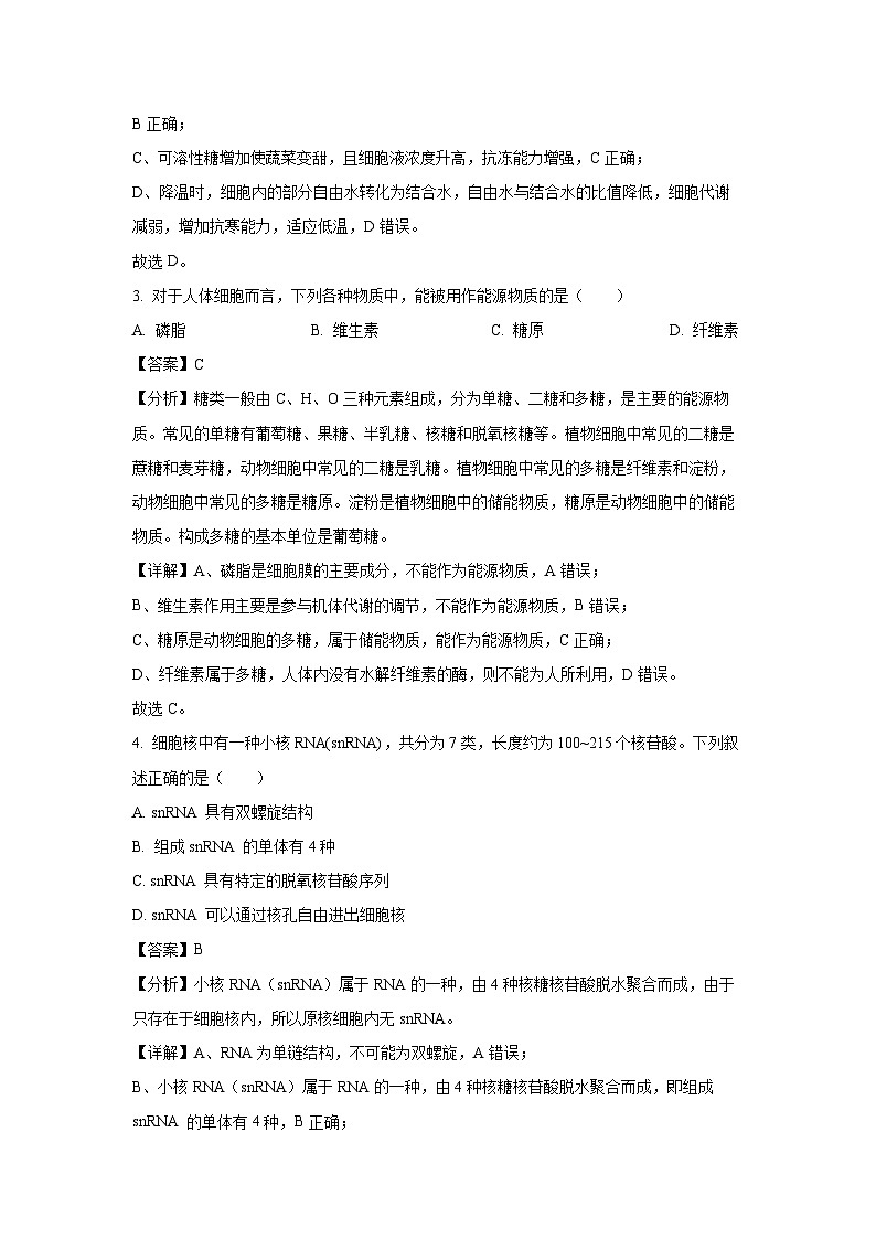 2024~2025学年江苏省盐城市五校联考高一上学期1月期末生物试卷（解析版）第2页