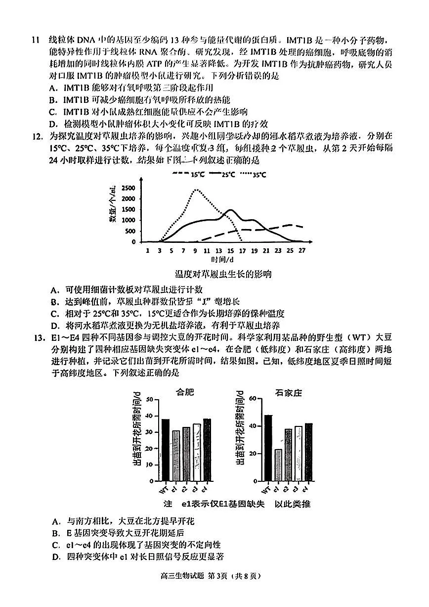 福建省泉州市2025届高中毕业班质量监测（三）生物第3页