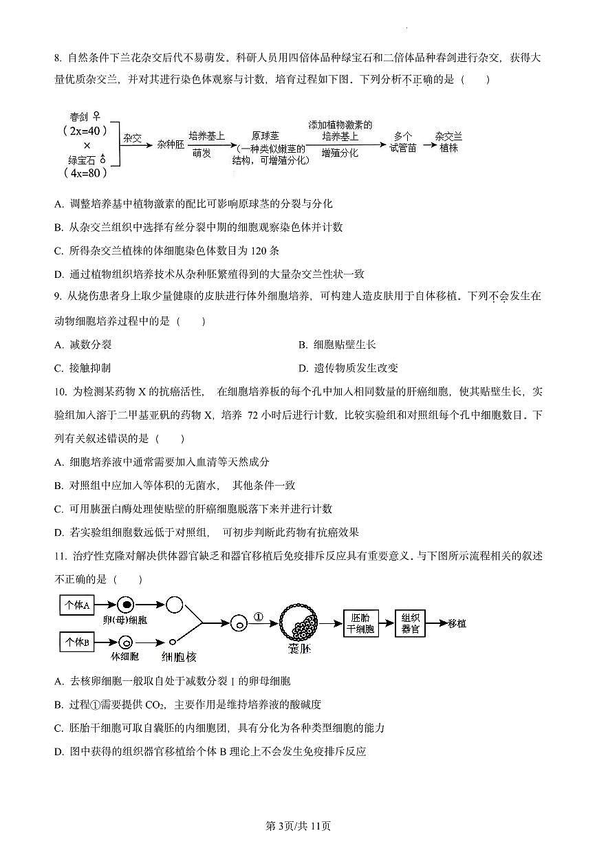 北京市十一学校2023-2024学年高二下学期期中考试生物试题（原卷版）第3页