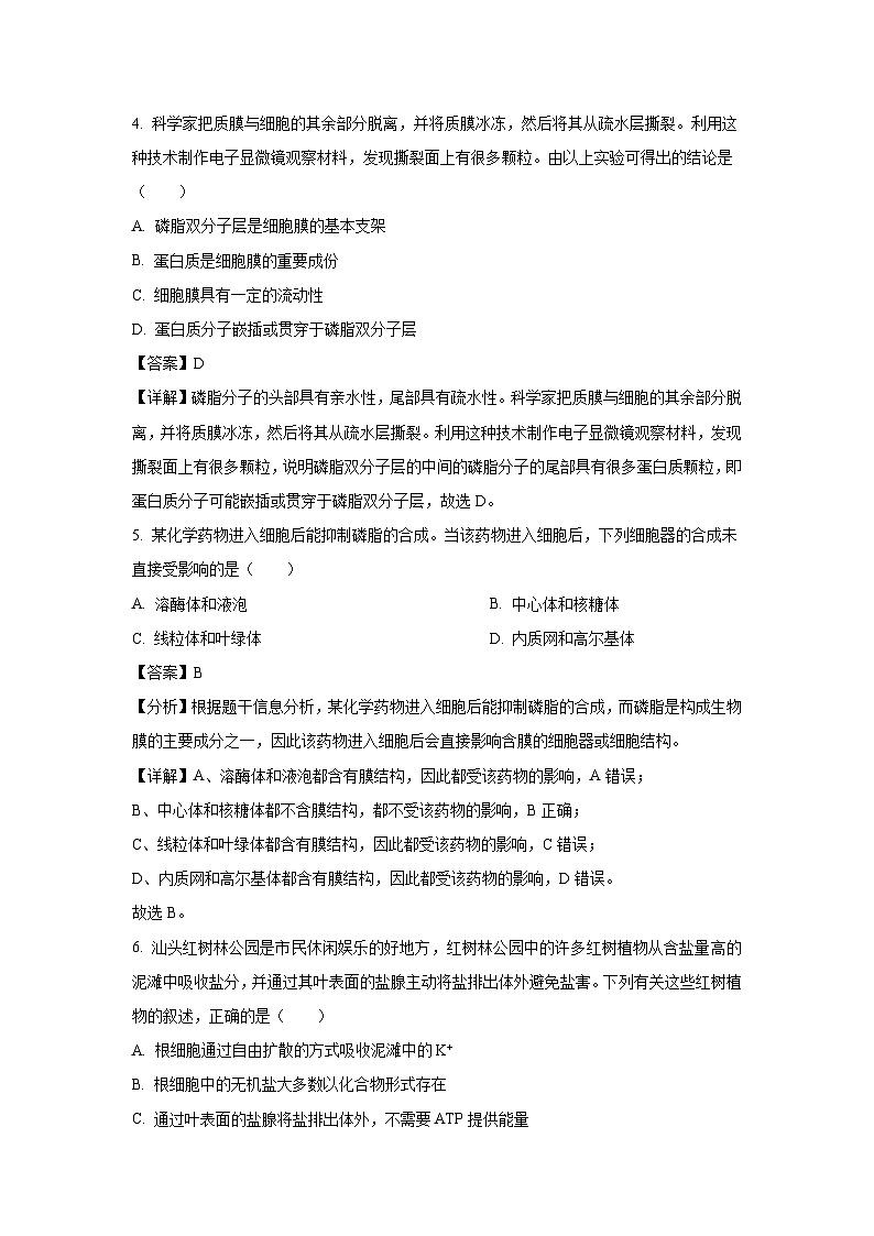 2024~2025学年广东省汕头市潮阳区高一上学期期末教学质量监测生物试卷（解析版）第3页