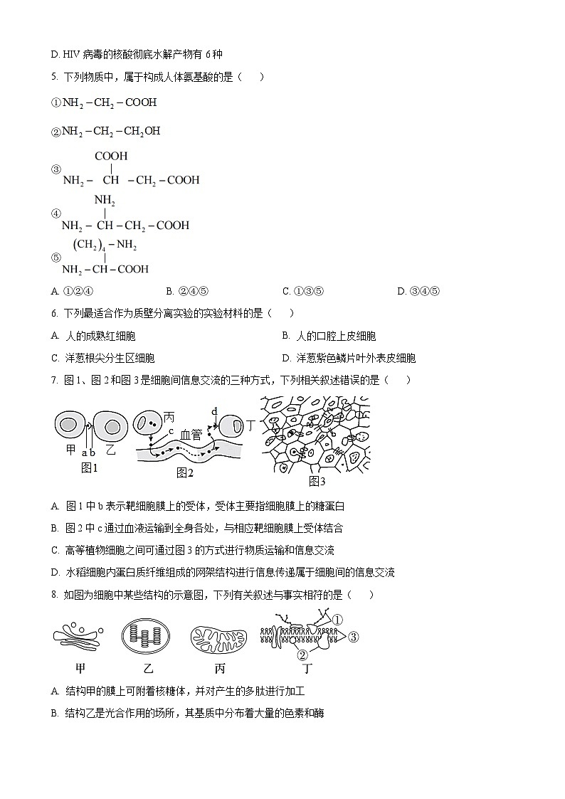 黑龙江省大庆市让胡路区大庆市大庆中学2024-2025学年高一下学期开学生物试题（原卷版+解析版）第2页