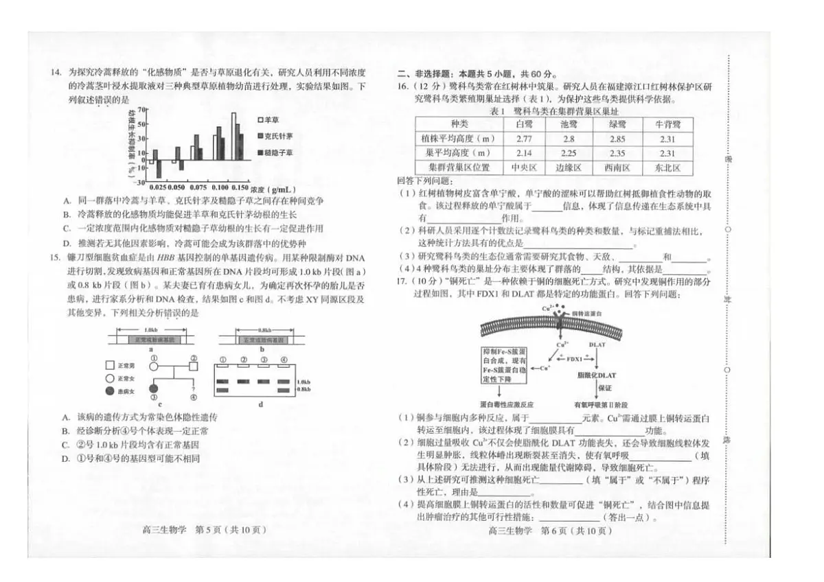 2025届福建省龙岩市高三下学期高中毕业班3月教学质量检测生物试题（扫描版有答案）第3页