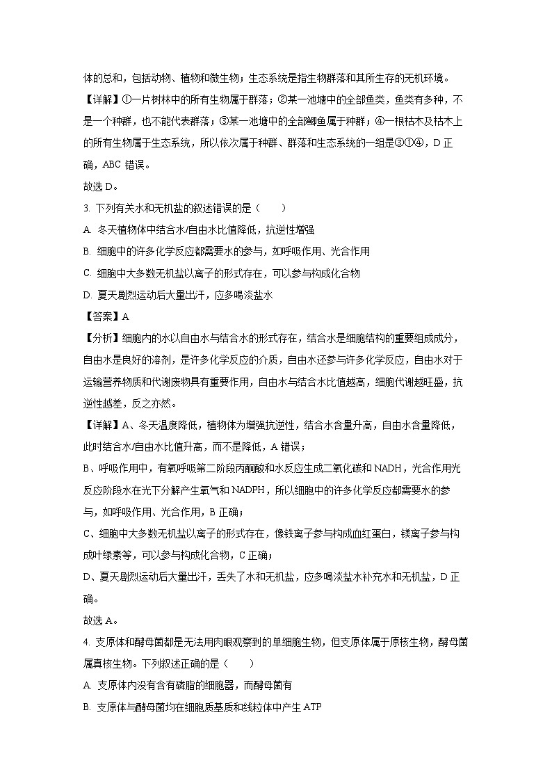 2024-2025学年陕西省西安市西咸新区高一上学期期末考试生物试卷（解析版）第2页