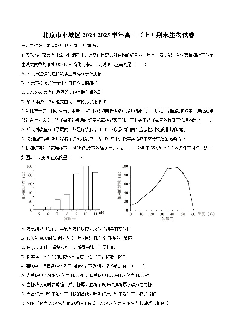 北京市东城区2024-2025学年高三（上）期末生物试卷（含解析）第1页