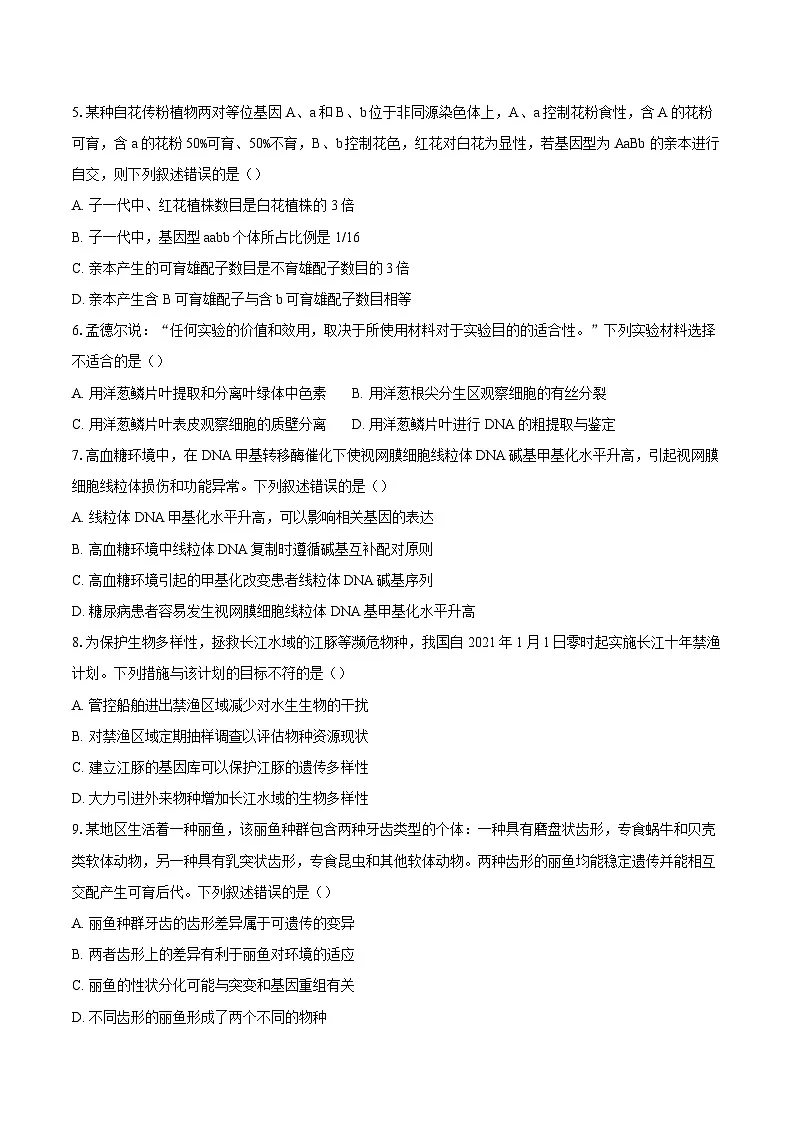 北京市通州区2024-2025学年高三上学期期末考试生物试题（含解析）第2页