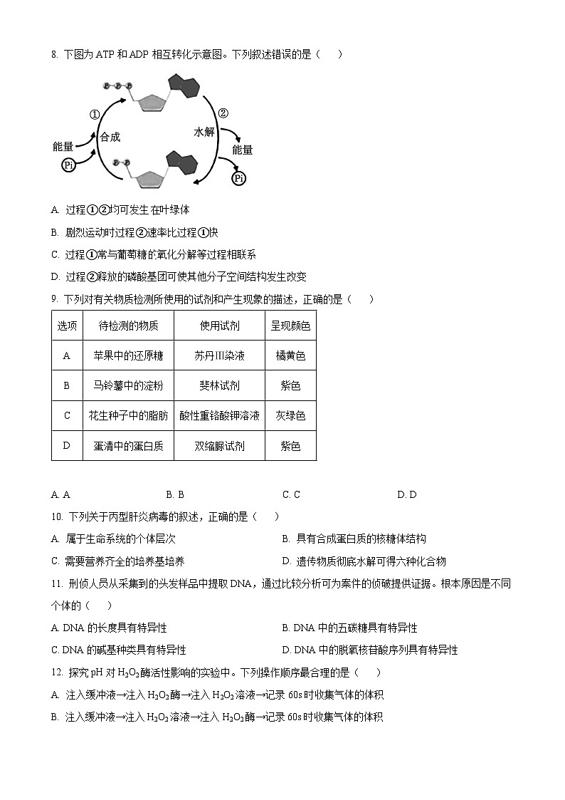 福建省泉州市2024-2025学年高一上学期期末质量监测生物试题（原卷版+解析版）第2页